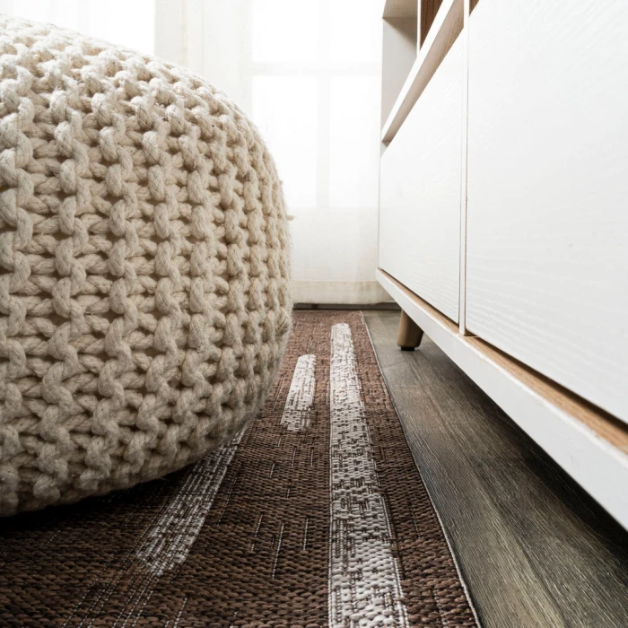 Zolak Berber Stripe Geometric Brown/Beige 2 ft. x 8 ft. Indoor/Outdoor Runner Rug