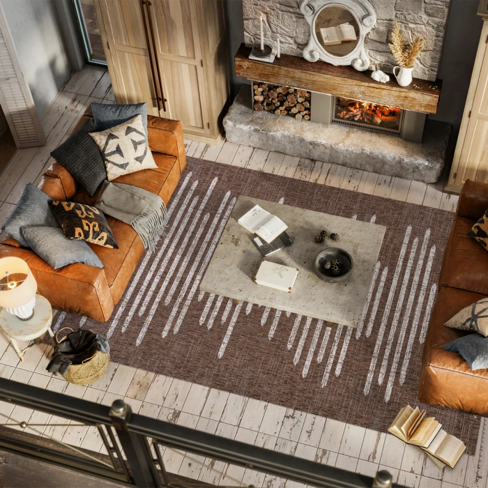 Zolak Berber Stripe Geometric Brown/Beige 5 ft. x 8 ft. Indoor/Outdoor Area Rug