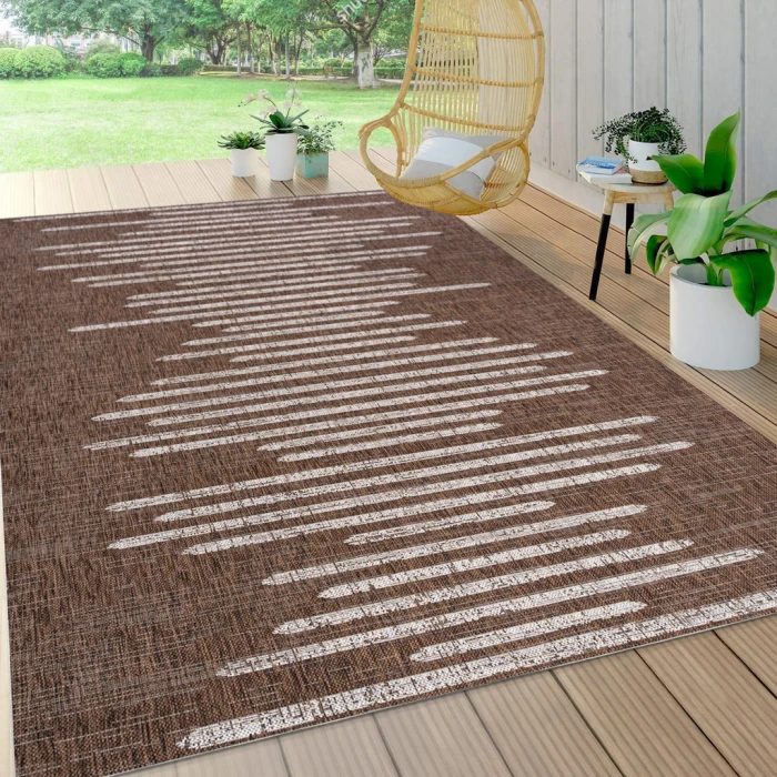 Zolak Berber Stripe Geometric Brown/Beige 5 ft. x 8 ft. Indoor/Outdoor Area Rug