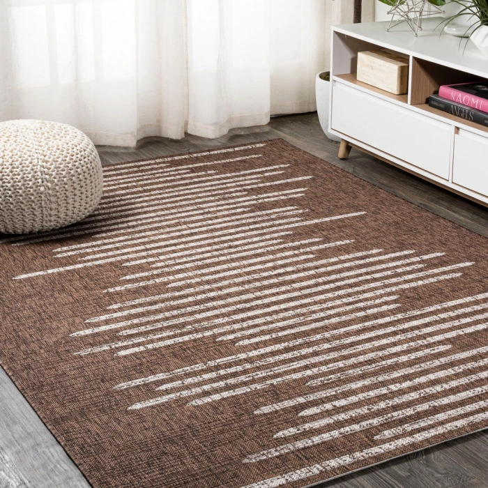 Zolak Berber Stripe Geometric Brown/Beige 5 ft. x 8 ft. Indoor/Outdoor Area Rug