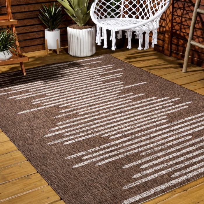 Zolak Berber Stripe Geometric Brown/Beige 5 ft. x 8 ft. Indoor/Outdoor Area Rug