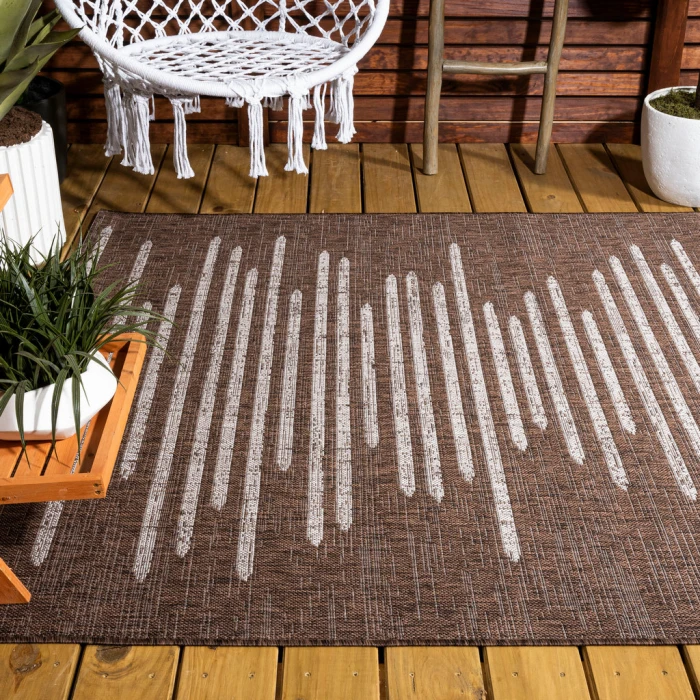 Zolak Berber Stripe Geometric Brown/Beige 5 ft. x 8 ft. Indoor/Outdoor Area Rug