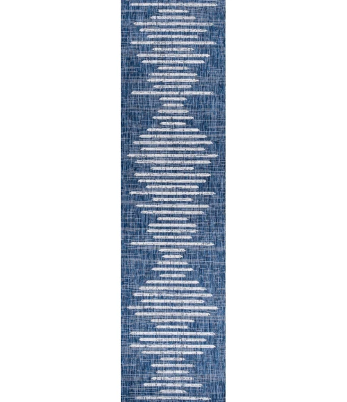 Zolak Berber Stripe Geometric Blue/Ivory 2 ft. x 10 ft. Indoor/Outdoor Runner Rug