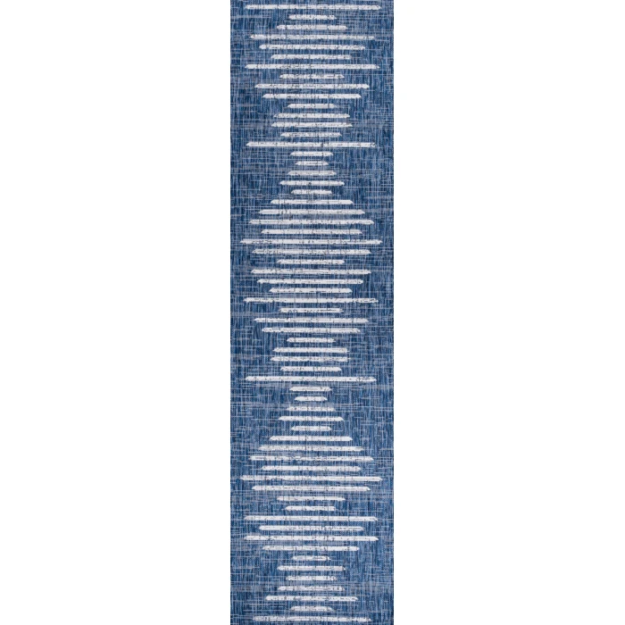 Zolak Berber Stripe Geometric Blue/Ivory 2 ft. x 8 ft. Indoor/Outdoor Runner Rug