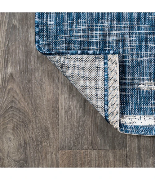 Zolak Berber Stripe Geometric Blue/Ivory 2 ft. x 10 ft. Indoor/Outdoor Runner Rug