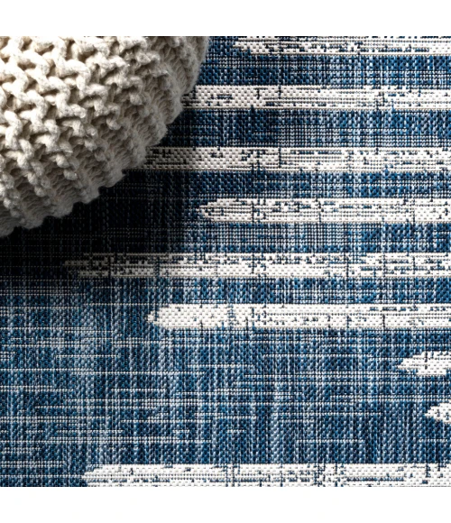 Zolak Berber Stripe Geometric Blue/Ivory 2 ft. x 10 ft. Indoor/Outdoor Runner Rug