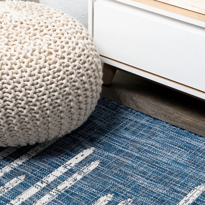 Zolak Berber Stripe Geometric Blue/Ivory 2 ft. x 8 ft. Indoor/Outdoor Runner Rug