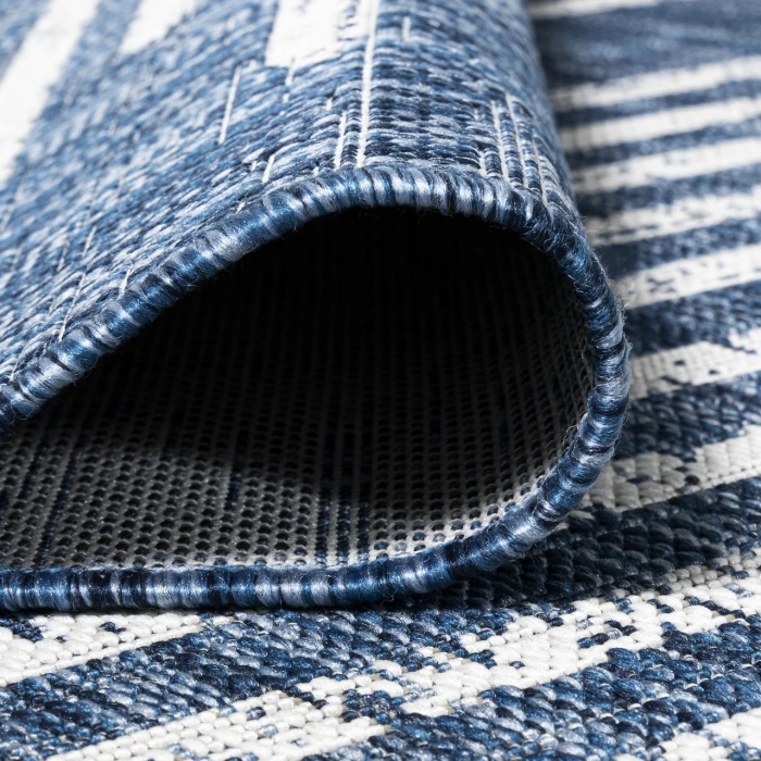 Zolak Berber Stripe Geometric Blue/Ivory 2 ft. x 8 ft. Indoor/Outdoor Runner Rug
