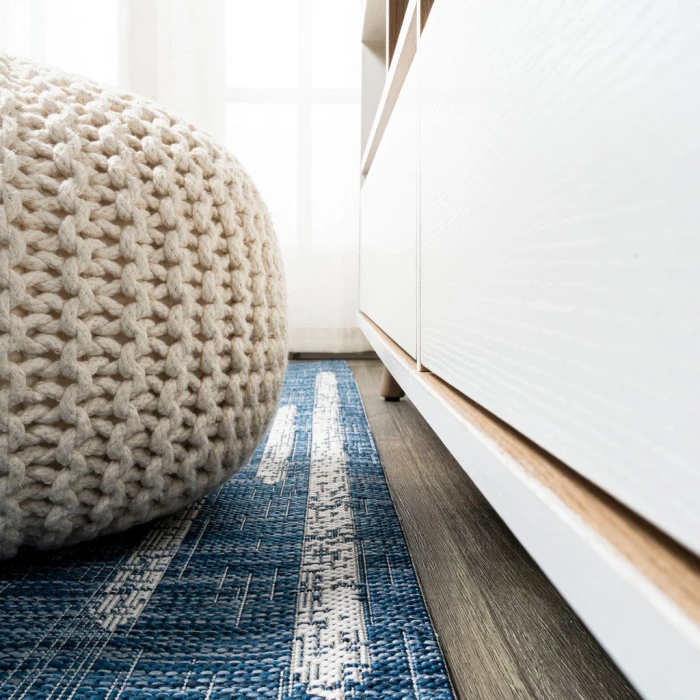 Zolak Berber Stripe Geometric Blue/Ivory 2 ft. x 8 ft. Indoor/Outdoor Runner Rug