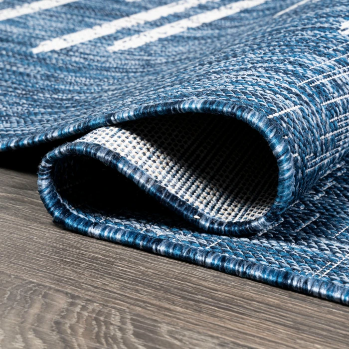 Zolak Berber Stripe Geometric Blue/Ivory 2 ft. x 8 ft. Indoor/Outdoor Runner Rug