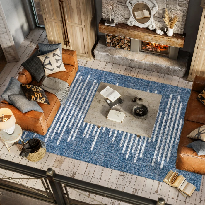 Zolak Berber Stripe Geometric Blue/Ivory 8 ft. x 10 ft. Indoor/Outdoor Area Rug