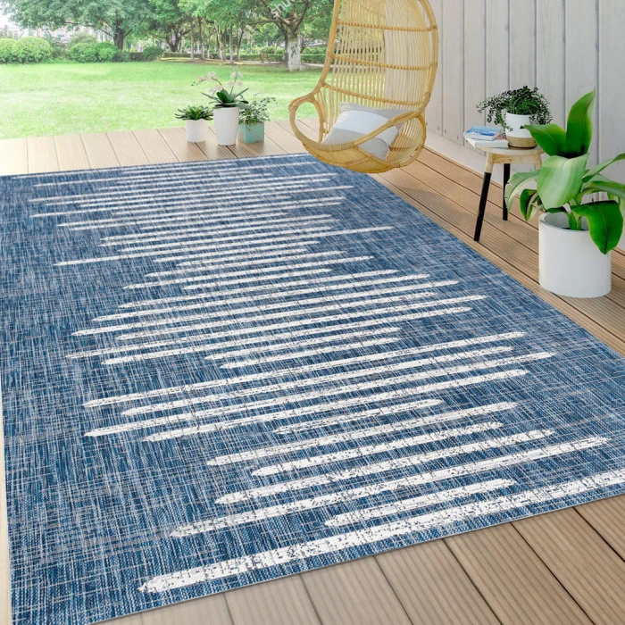 Zolak Berber Stripe Geometric Blue/Ivory 8 ft. x 10 ft. Indoor/Outdoor Area Rug