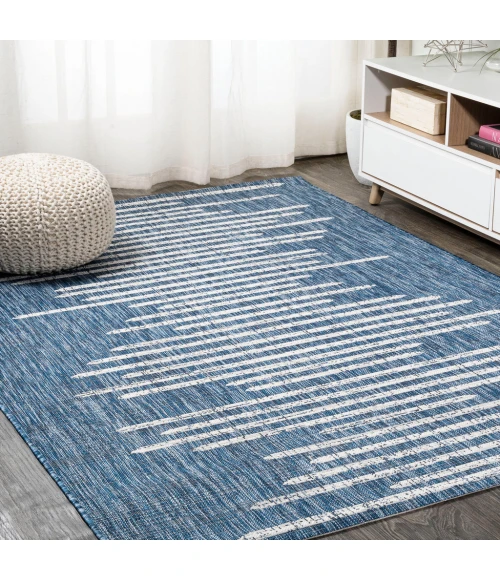 Zolak Berber Stripe Geometric Blue/Ivory 5 ft. x 8 ft. Indoor/Outdoor Area Rug