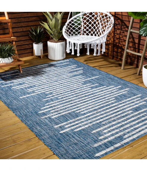Zolak Berber Stripe Geometric Blue/Ivory 5 ft. x 8 ft. Indoor/Outdoor Area Rug