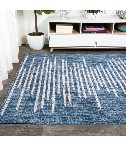 Zolak Berber Stripe Geometric Blue/Ivory 5 ft. x 8 ft. Indoor/Outdoor Area Rug