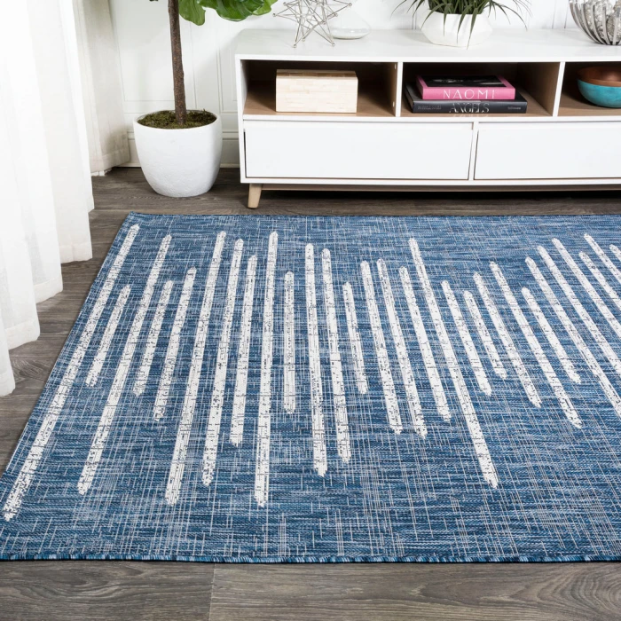 Zolak Berber Stripe Geometric Blue/Ivory 8 ft. x 10 ft. Indoor/Outdoor Area Rug