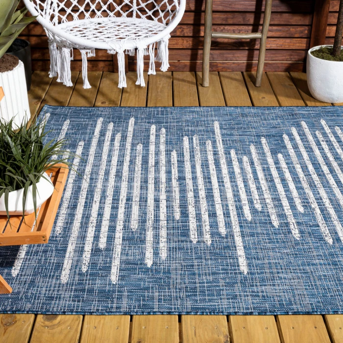 Zolak Berber Stripe Geometric Blue/Ivory 8 ft. x 10 ft. Indoor/Outdoor Area Rug