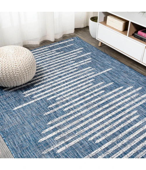Zolak Berber Stripe Geometric Blue/Ivory 5 ft. x 8 ft. Indoor/Outdoor Area Rug