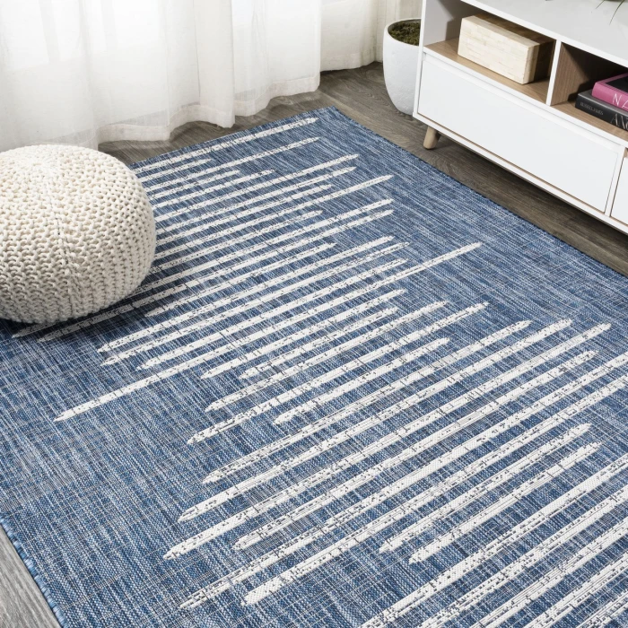 Zolak Berber Stripe Geometric Blue/Ivory 8 ft. x 10 ft. Indoor/Outdoor Area Rug