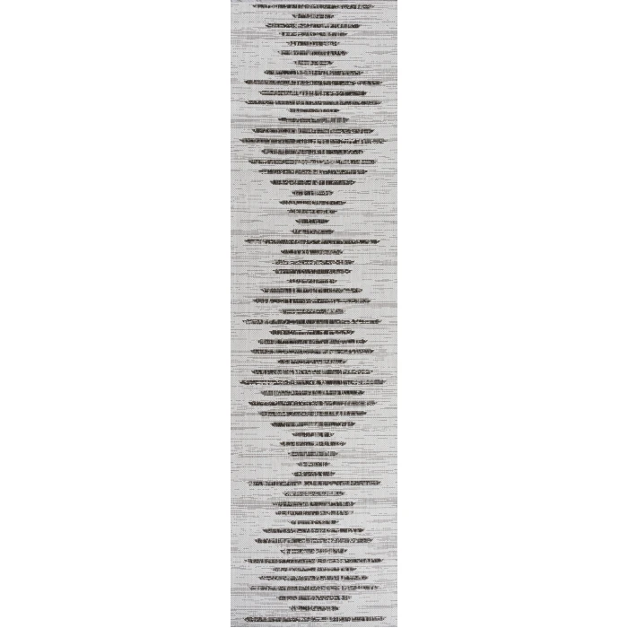 Zolak Berber Stripe Geometric Ivory/Black 2 ft. x 10 ft. Indoor/Outdoor Runner Rug