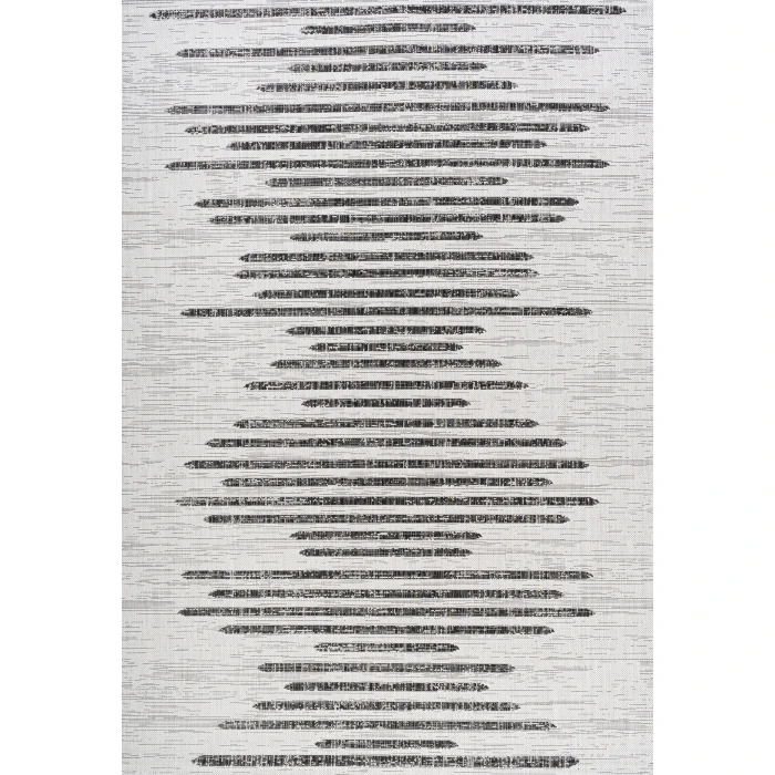 Zolak Berber Stripe Geometric Ivory/Black 5 ft. x 8 ft. Indoor/Outdoor Area Rug