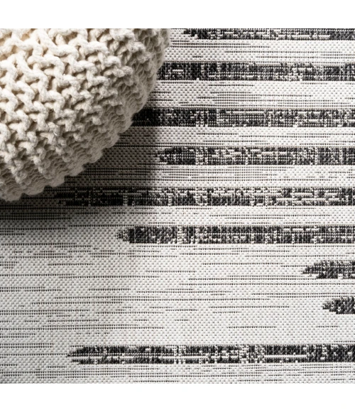 Zolak Berber Stripe Geometric Ivory/Black 2 ft. x 10 ft. Indoor/Outdoor Runner Rug