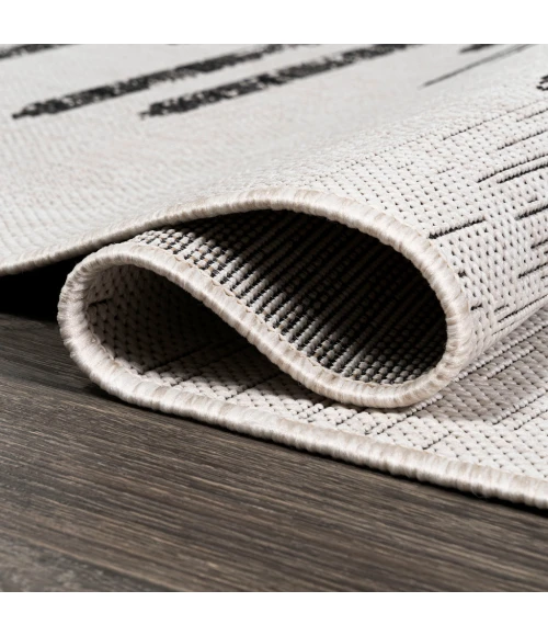 Zolak Berber Stripe Geometric Ivory/Black 2 ft. x 10 ft. Indoor/Outdoor Runner Rug