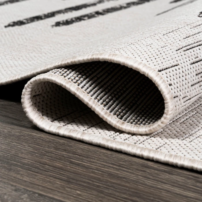 Zolak Berber Stripe Geometric Ivory/Black 2 ft. x 10 ft. Indoor/Outdoor Runner Rug
