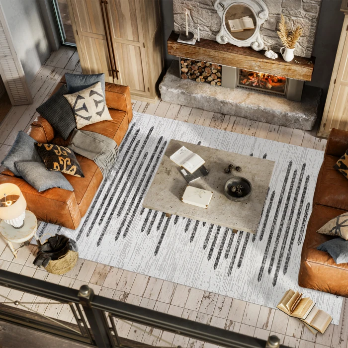 Zolak Berber Stripe Geometric Ivory/Black 5 ft. x 8 ft. Indoor/Outdoor Area Rug