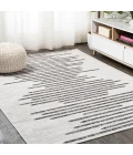 Zolak Berber Stripe Geometric Ivory/Black 5 ft. x 8 ft. Indoor/Outdoor Area Rug