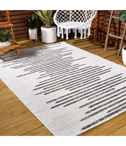 Zolak Berber Stripe Geometric Ivory/Black 5 ft. x 8 ft. Indoor/Outdoor Area Rug