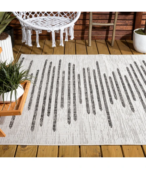 Zolak Berber Stripe Geometric Ivory/Black 5 ft. x 8 ft. Indoor/Outdoor Area Rug