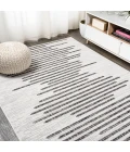Zolak Berber Stripe Geometric Ivory/Black 5 ft. x 8 ft. Indoor/Outdoor Area Rug