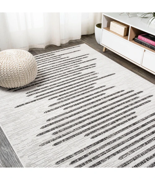 Zolak Berber Stripe Geometric Ivory/Black 5 ft. x 8 ft. Indoor/Outdoor Area Rug