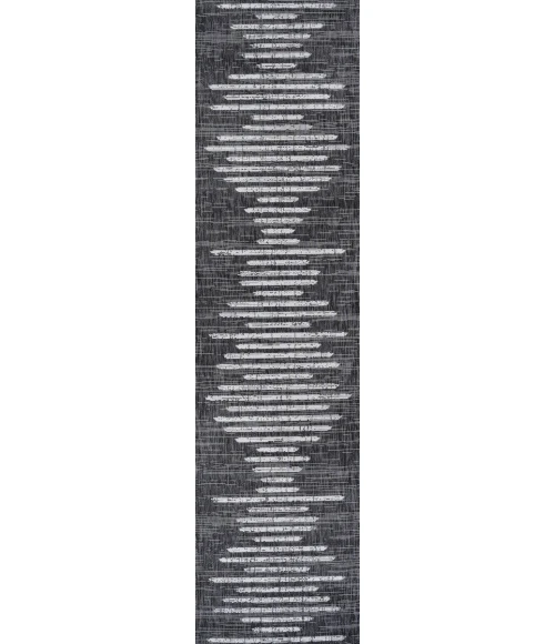 Zolak Berber Stripe Geometric Black/Ivory 2 ft. x 10 ft. Indoor/Outdoor Runner Rug