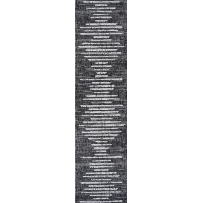 Zolak Berber Stripe Geometric Black/Ivory 2 ft. x 10 ft. Indoor/Outdoor Runner Rug