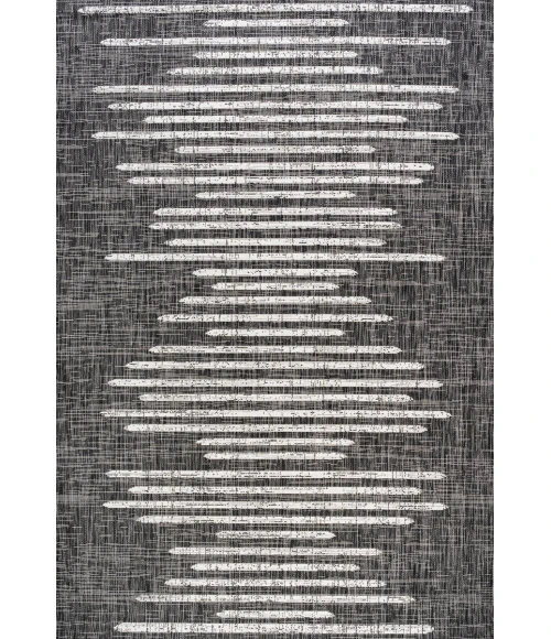 Zolak Berber Stripe Geometric Black/Ivory 5 ft. x 8 ft. Indoor/Outdoor Area Rug