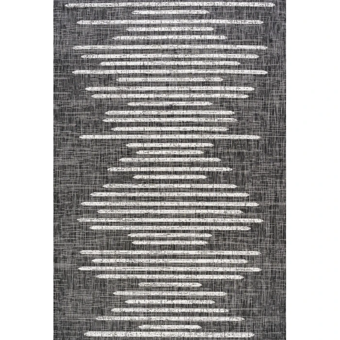 Zolak Berber Stripe Geometric Black/Ivory 5 ft. x 8 ft. Indoor/Outdoor Area Rug