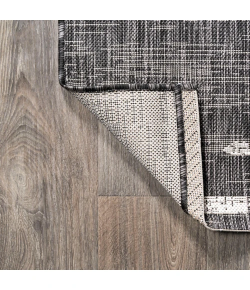 Zolak Berber Stripe Geometric Black/Ivory 2 ft. x 10 ft. Indoor/Outdoor Runner Rug