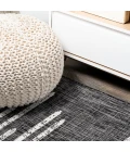 Zolak Berber Stripe Geometric Black/Ivory 2 ft. x 10 ft. Indoor/Outdoor Runner Rug