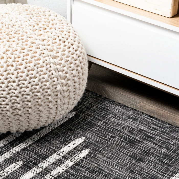 Zolak Berber Stripe Geometric Black/Ivory 2 ft. x 10 ft. Indoor/Outdoor Runner Rug