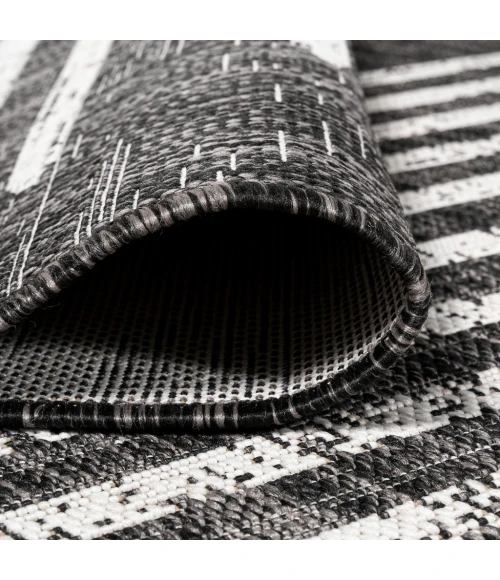 Zolak Berber Stripe Geometric Black/Ivory 2 ft. x 10 ft. Indoor/Outdoor Runner Rug