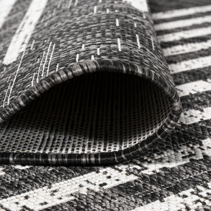 Zolak Berber Stripe Geometric Black/Ivory 2 ft. x 10 ft. Indoor/Outdoor Runner Rug