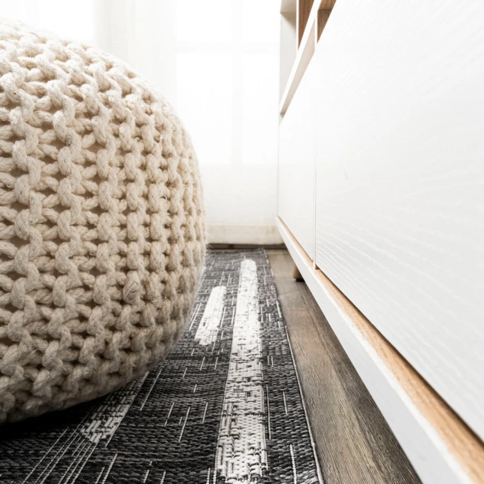 Zolak Berber Stripe Geometric Black/Ivory 2 ft. x 10 ft. Indoor/Outdoor Runner Rug
