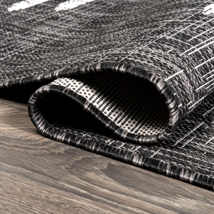 Zolak Berber Stripe Geometric Black/Ivory 2 ft. x 10 ft. Indoor/Outdoor Runner Rug