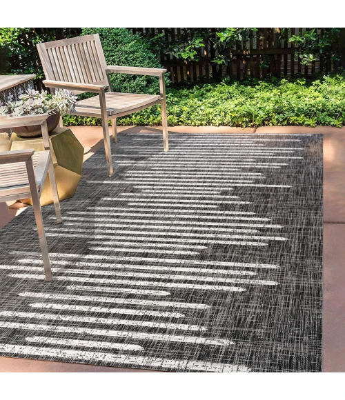 Zolak Berber Stripe Geometric Black/Ivory 5 ft. x 8 ft. Indoor/Outdoor Area Rug