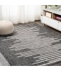 Zolak Berber Stripe Geometric Black/Ivory 5 ft. x 8 ft. Indoor/Outdoor Area Rug