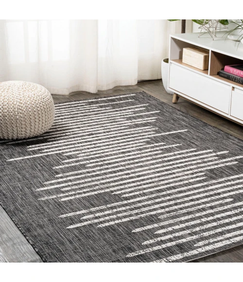 Zolak Berber Stripe Geometric Black/Ivory 5 ft. x 8 ft. Indoor/Outdoor Area Rug
