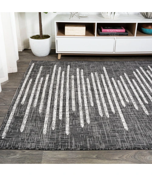Zolak Berber Stripe Geometric Black/Ivory 5 ft. x 8 ft. Indoor/Outdoor Area Rug
