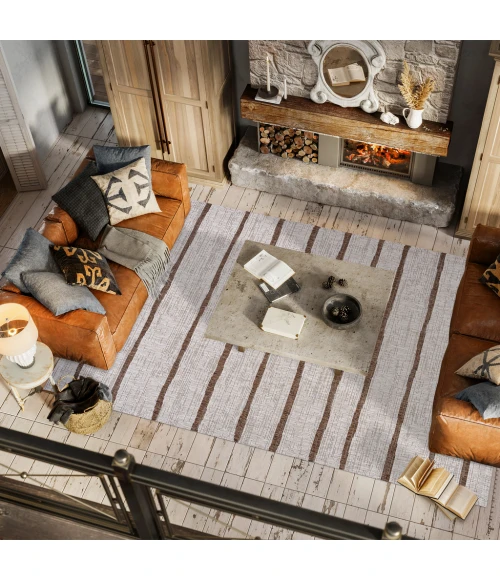 Colonia Berber Stripe Beige/Brown 8 ft. x 10 ft. Indoor/Outdoor Area Rug